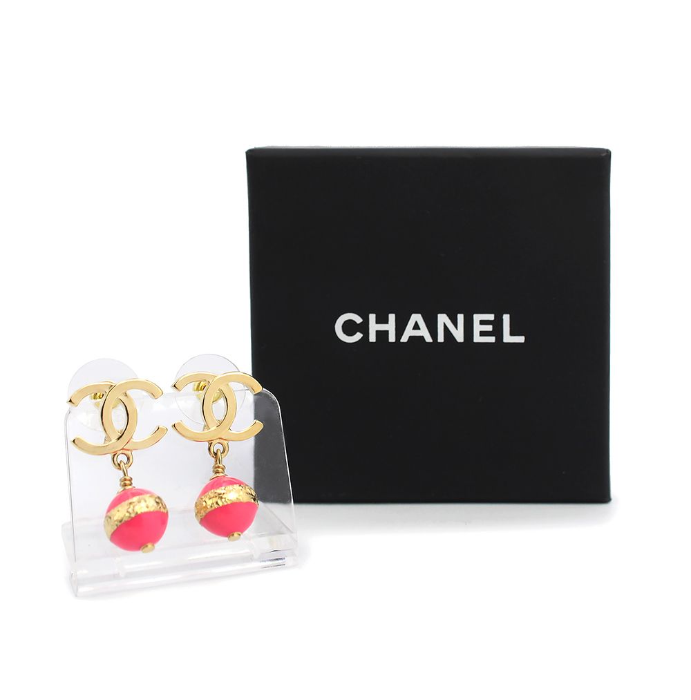 シャネル ABC914 ボール ココマーク ゴールド ピンク スイング ピアス