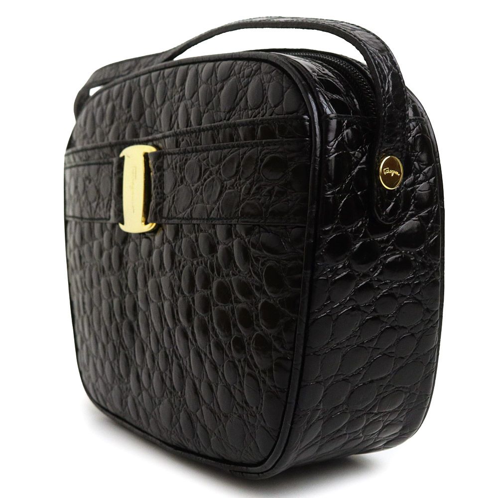 サルヴァトーレフェラガモ BA-21 ヴァラ クロコ型押しレザー ブラック