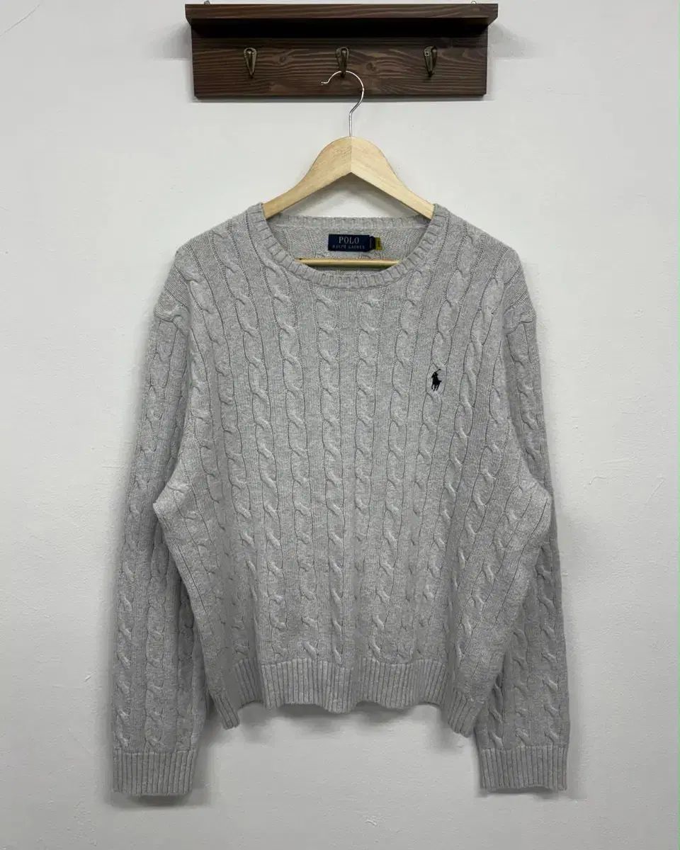 XXL ポロ ラルフローレン ライトグレー コットン ケーブル ニット