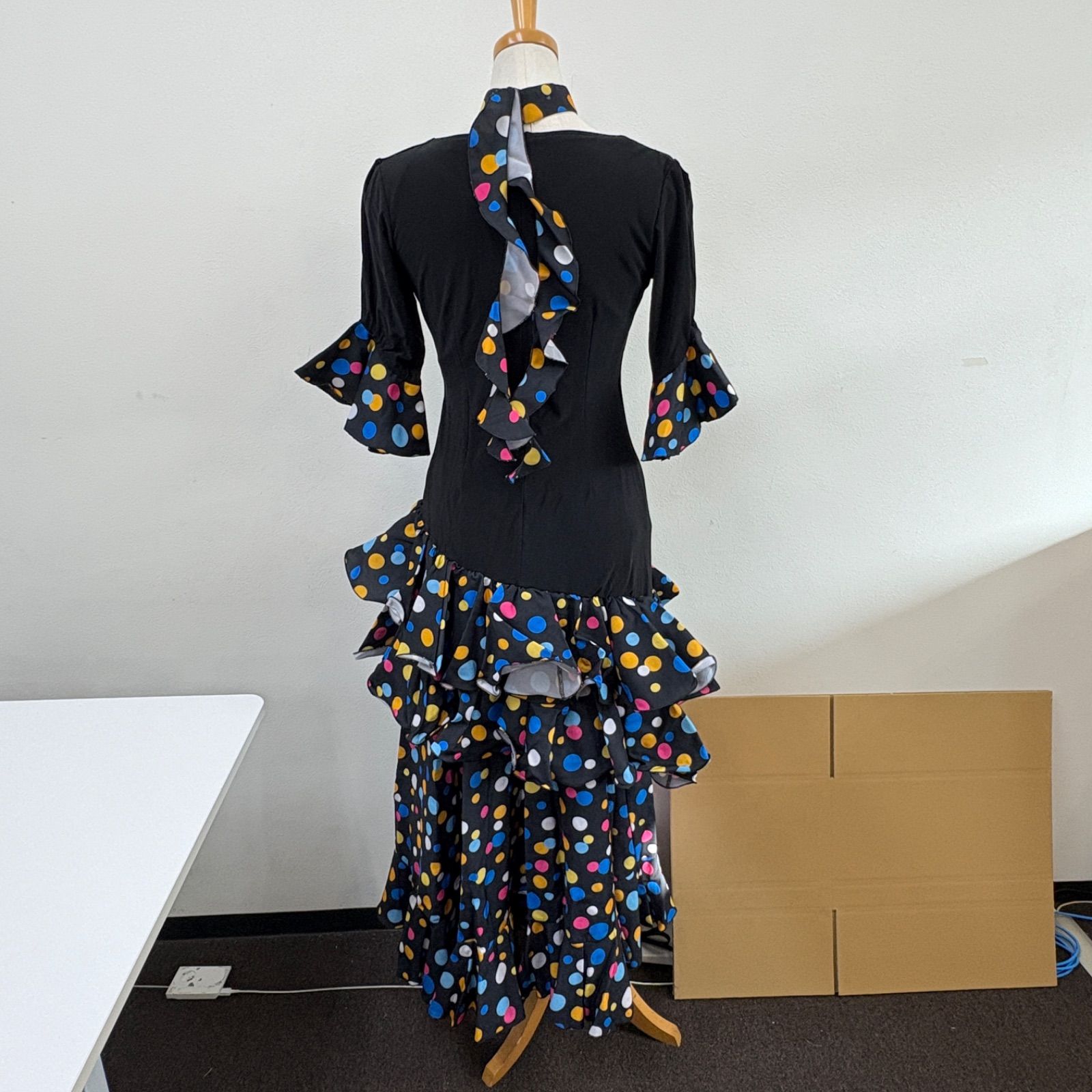 prima boutique】 フラメンコ衣装 ドレス セットアップ 黒 水玉 ドット