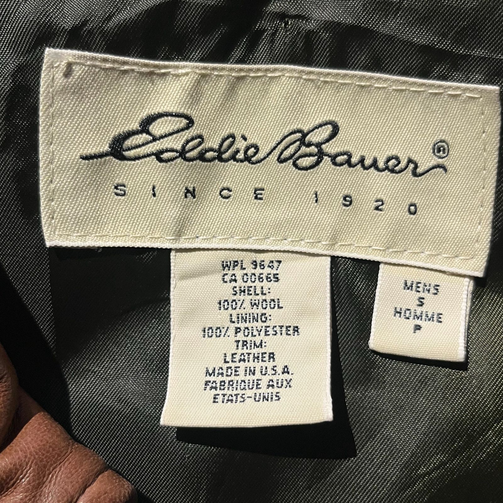 Eddie Bauer 90s USA製 襟レザーヘリンボーンコート エディーバウアー
