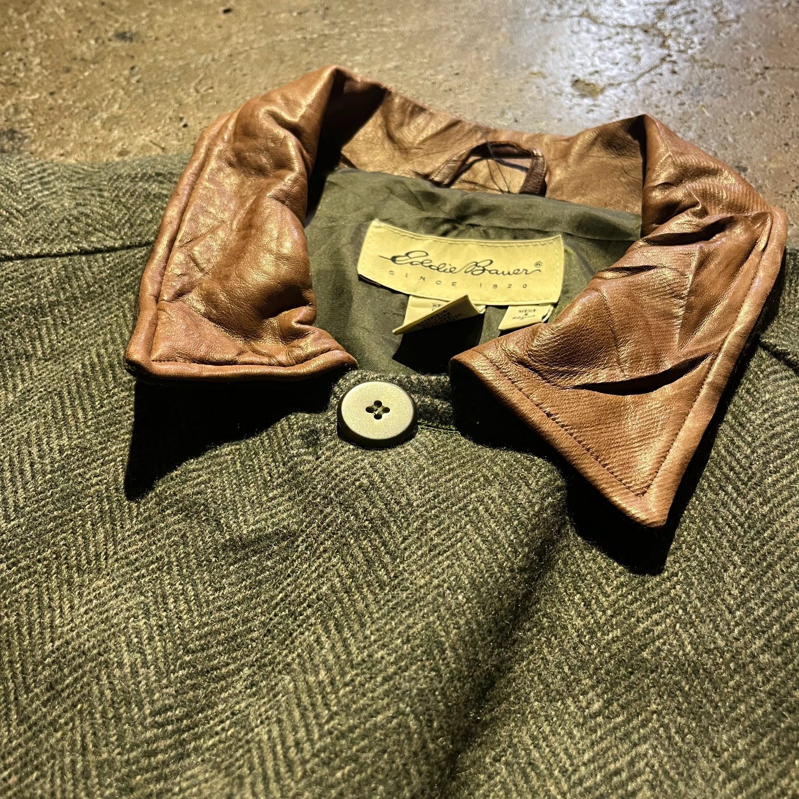 Eddie Bauer 90s USA製 襟レザーヘリンボーンコート エディーバウアー