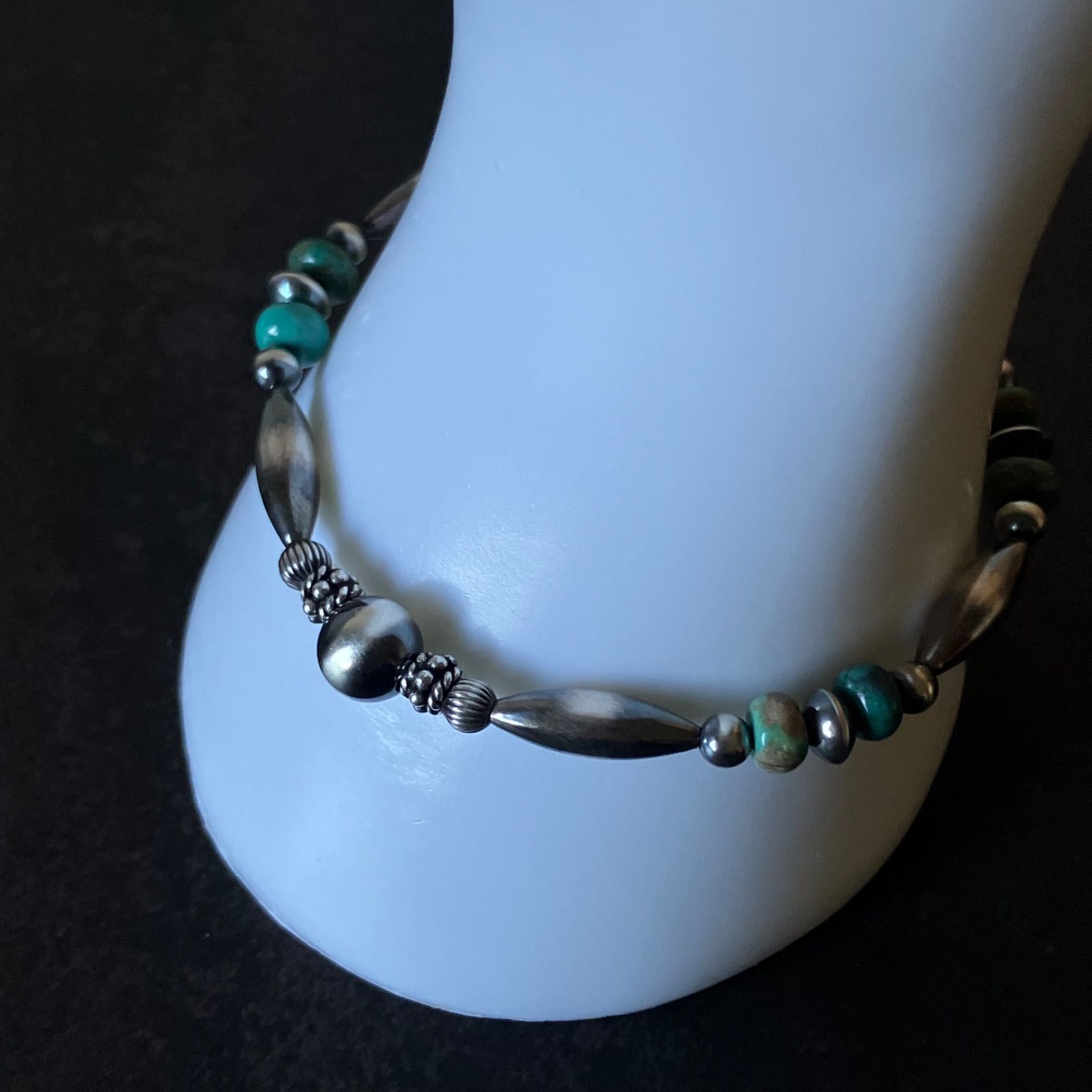 silver925ナバホパール×天然ターコイズのブレスレット19.3cm メンズ rj