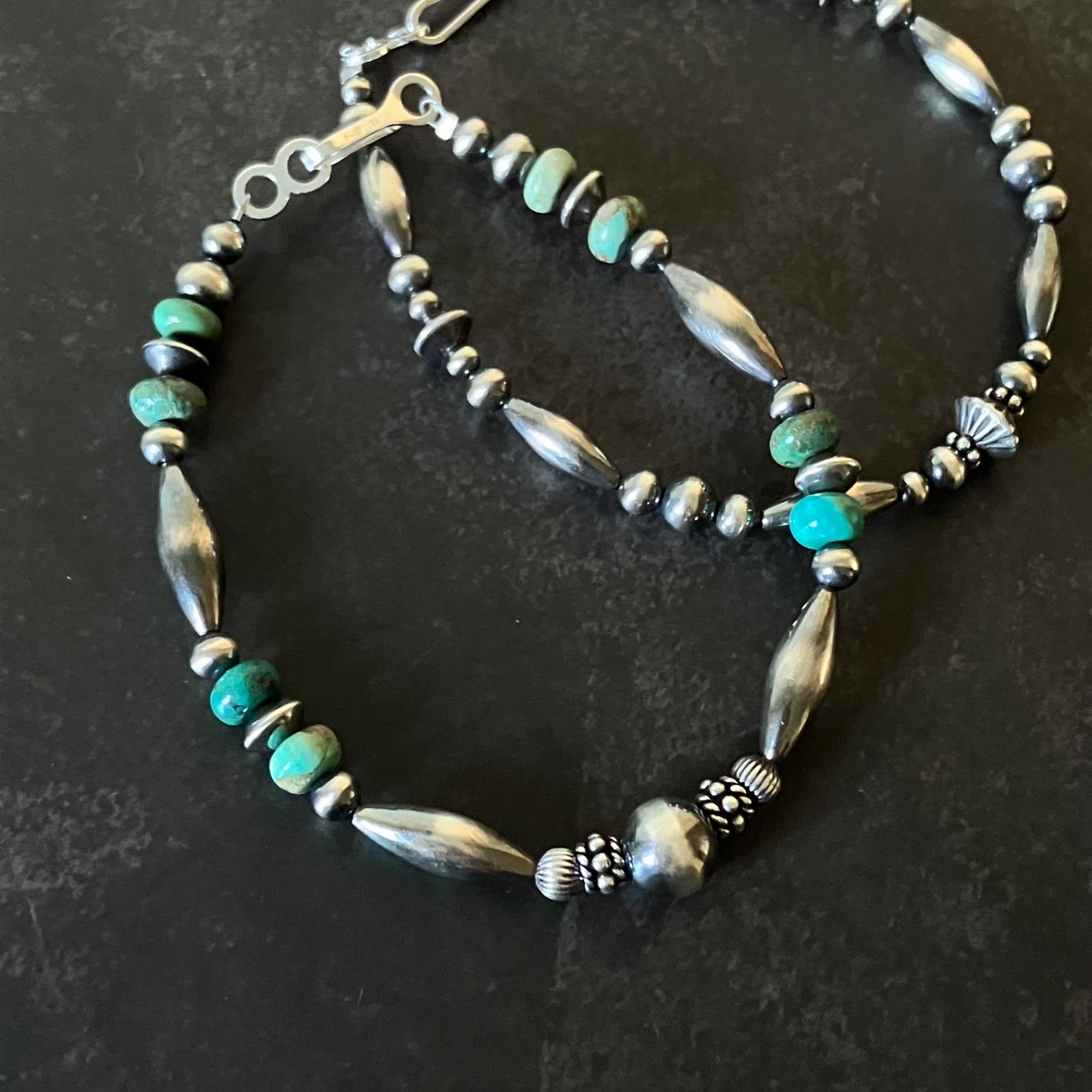 silver925ナバホパール×天然ターコイズのブレスレット19.3cm メンズ rj