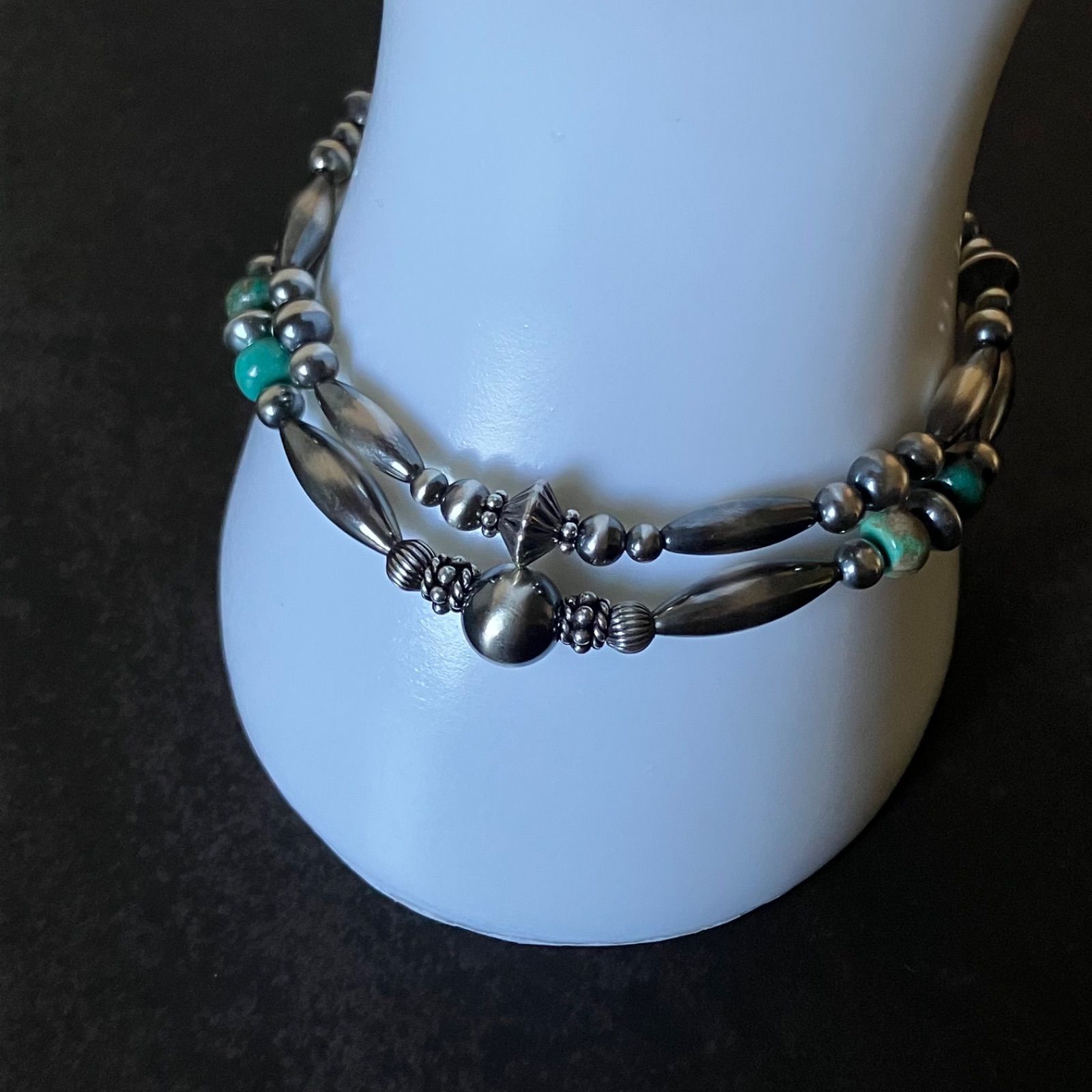 silver925ナバホパール×天然ターコイズのブレスレット19.3cm メンズ rj