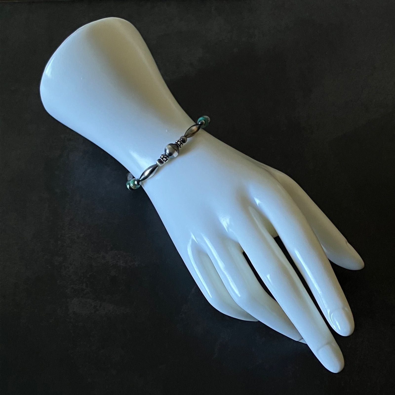 silver925ナバホパール×天然ターコイズのブレスレット19.3cm メンズ rj