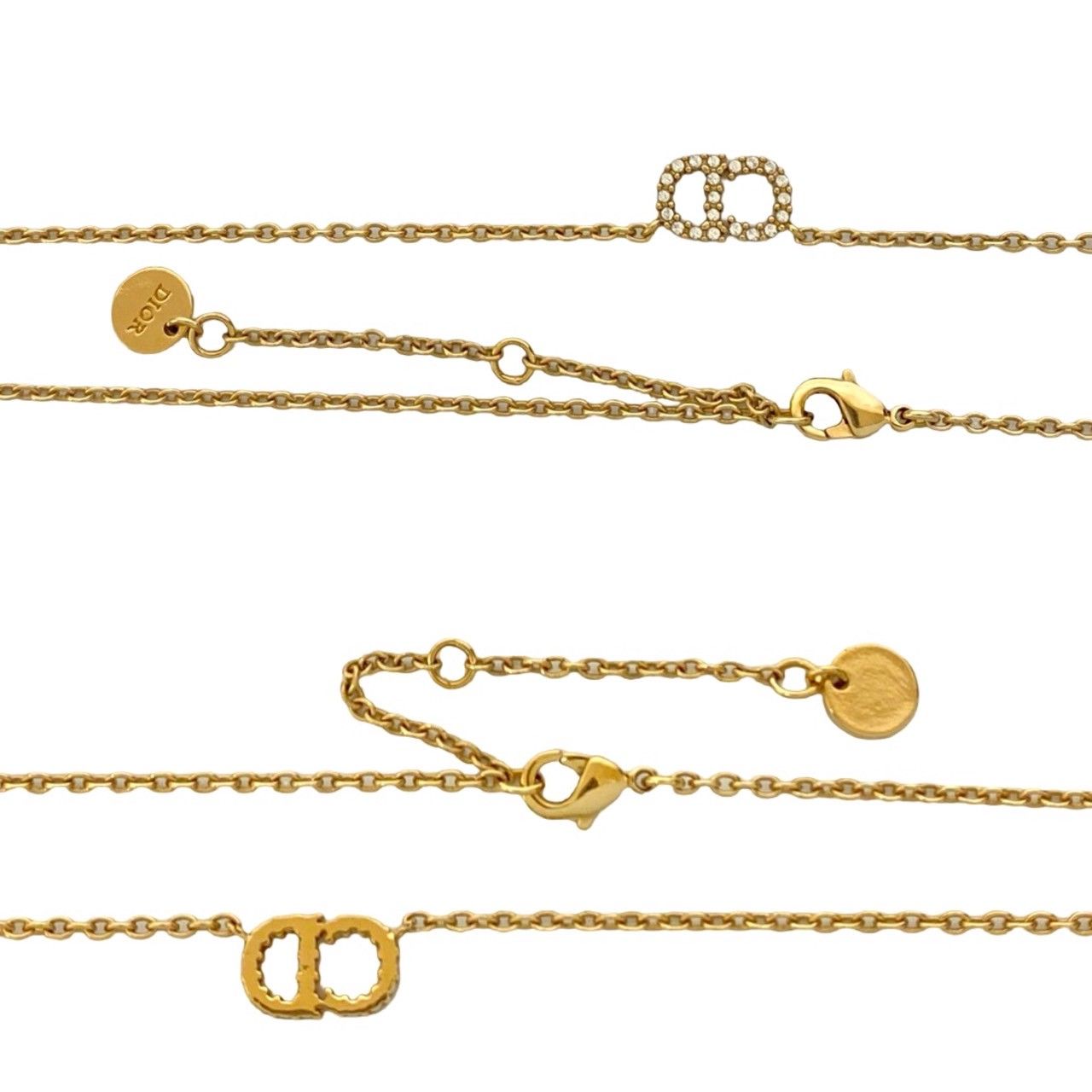 ChristianDior ディオール ロゴトップ ネックレス ラインストーン 極 美品 箱付 Christian Dior ディオール CD ロゴ モチーフ トップ GP