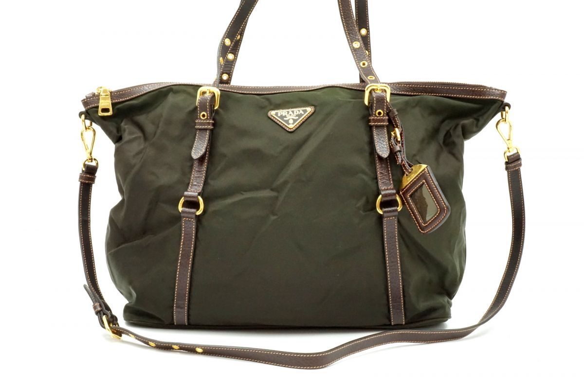 プラダ 2way ショルダー ハンドバッグ トート 三角ロゴプレート 大容量