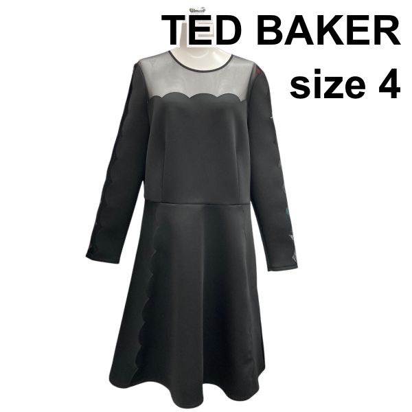□ テッドベイカー TED BAKER ワンピース ひざ丈 異素材ドッキング 黒