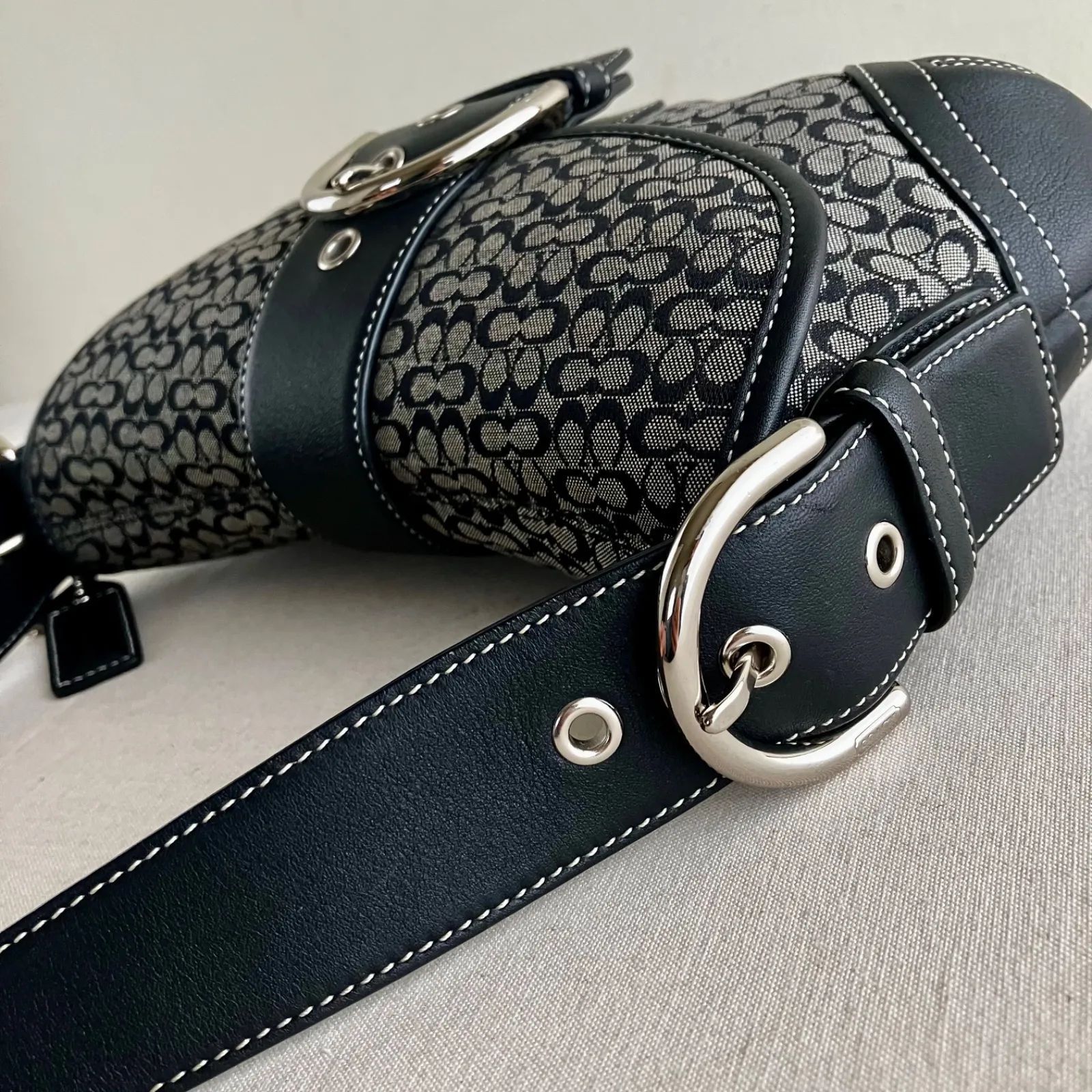 Coach Y2K Black Small Signature Buckle Soho Hobo Shoulder Bag 