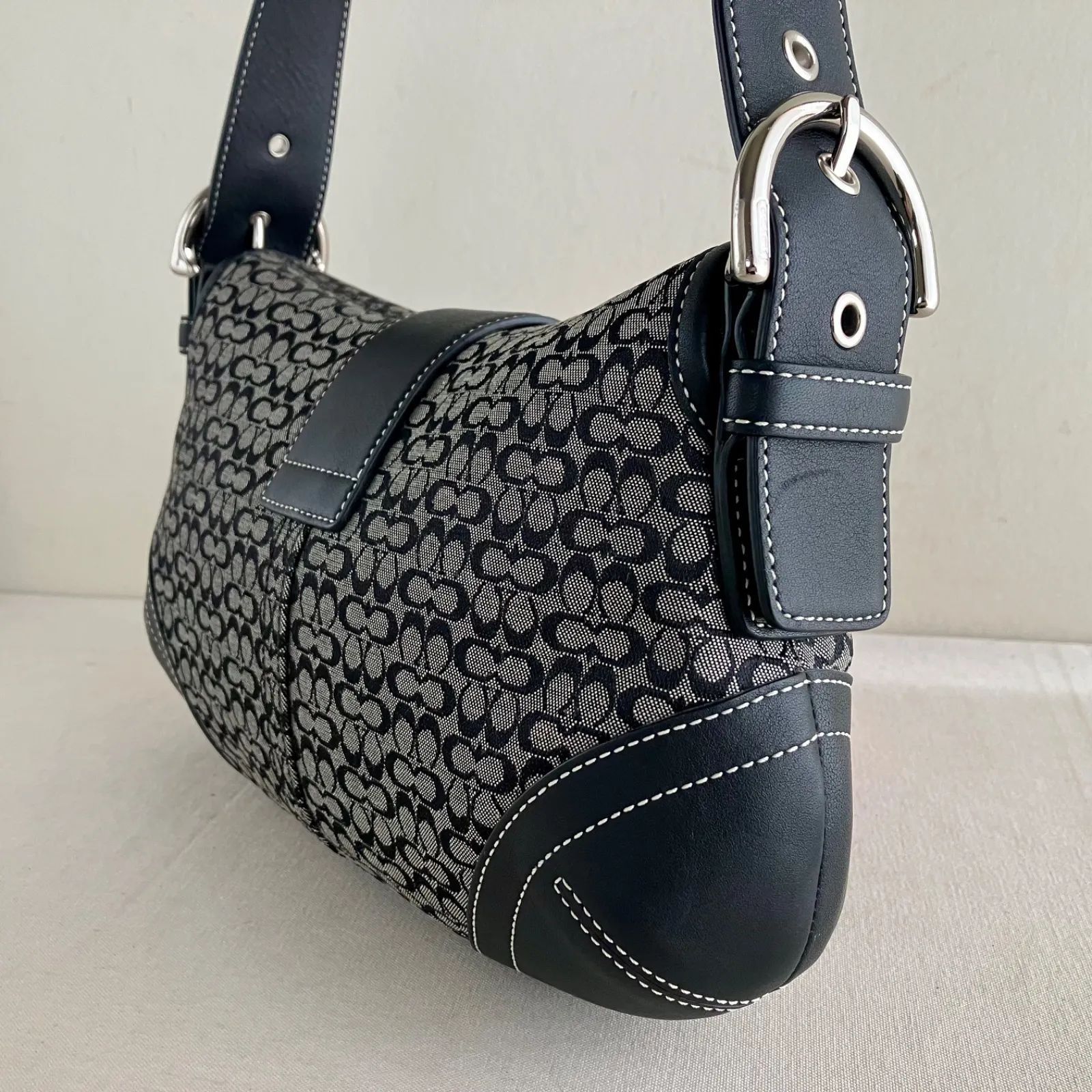 Coach Y2K Black Small Signature Buckle Soho Hobo Shoulder Bag 