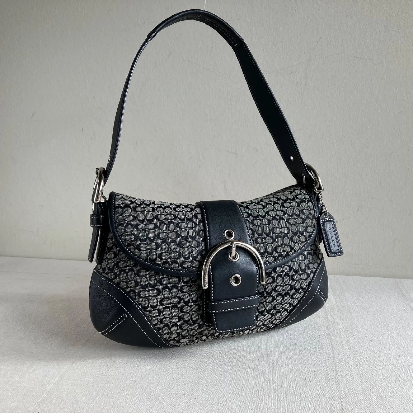 Coach Y2K Black Small Signature Buckle Soho Hobo Shoulder Bag 