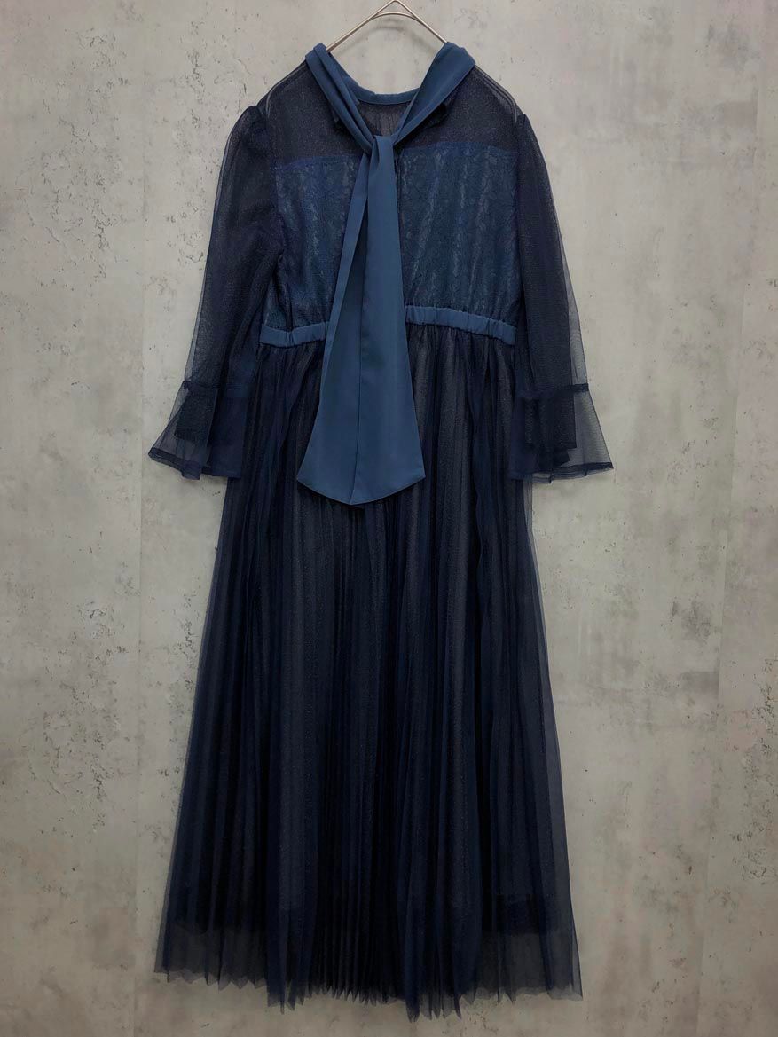 RUIRUE BOUTIQUE ルイルエブティック ラメ レース ワンピース sizeM/紺