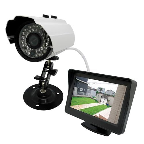 屋外カメラ LCDモニター 4 3インチLCD 屋外赤外線カメラ 10 mケーブル付 屋内 屋外 防犯モニターセット リアルタイム監視 お手軽防犯 みまもりカメラ 防犯カメラ 監視カメラ 夜間監視 防水 安心 b 451775 e