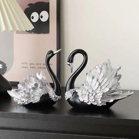 オブジェ 置物 ブラックスワン 黒い白鳥 高級感 2個セット オシャレ