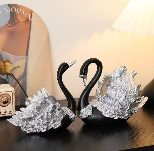 オブジェ 置物 ブラックスワン 黒い白鳥 高級感 2個セット オシャレ