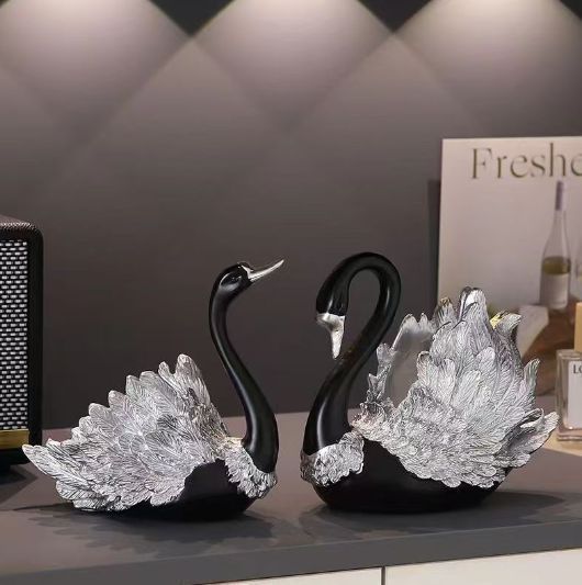 オブジェ 置物 ブラックスワン 黒い白鳥 高級感 2個セット オシャレ