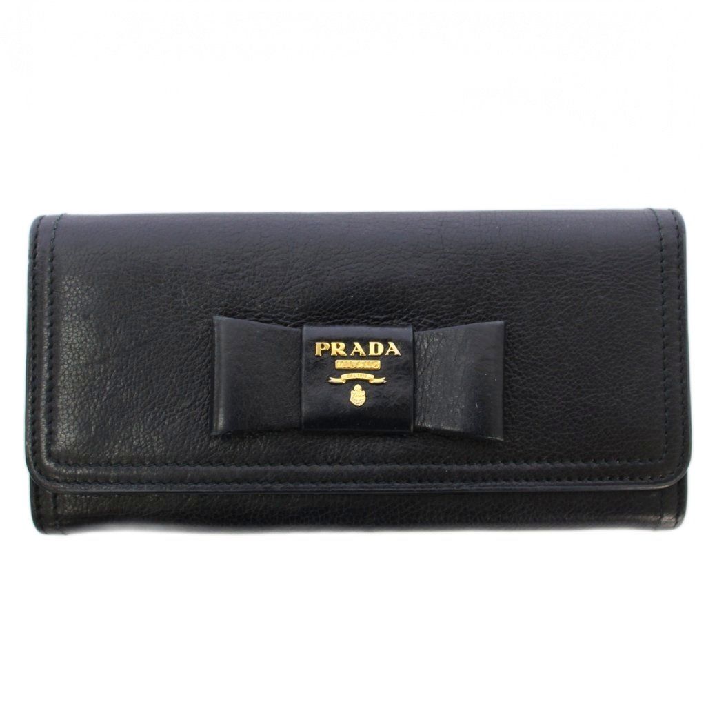 PRADA プラダ サフィアーノ 長財布 二つ折り 青 リボン 人気 フラップ