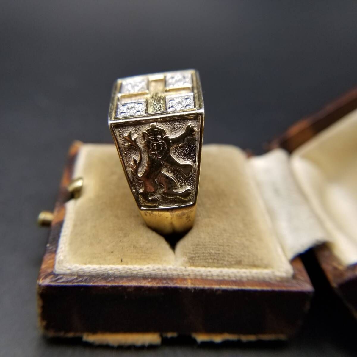 英国 シルバー925 金 ヴィンテージ ライオン シグネットリング 11.5号