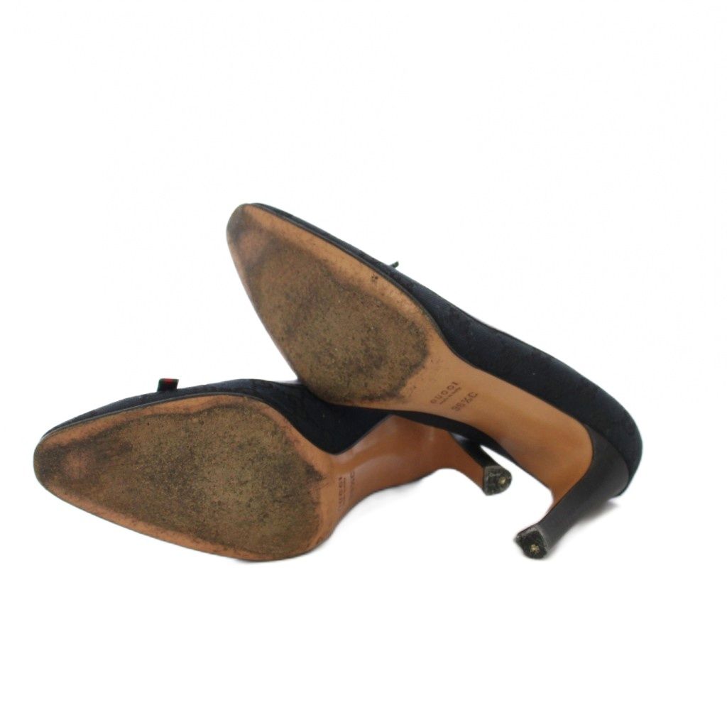 グッチ GUCCI GG柄 パンプス は9ヒール シェリーリボン 36.5C 黒