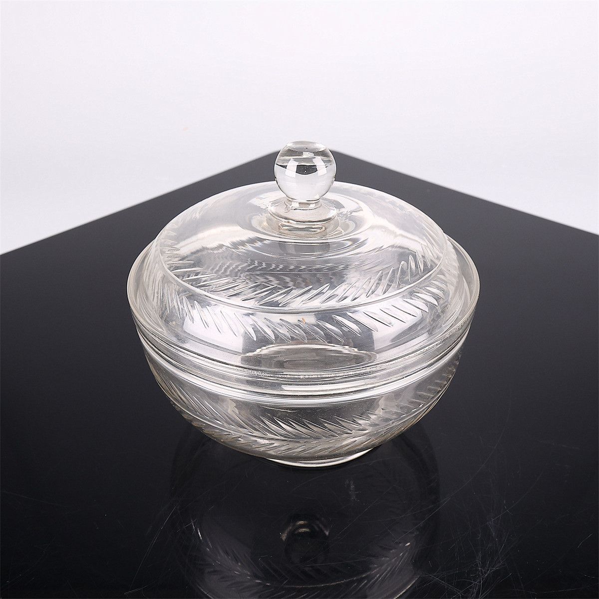 大正昭和期 【ウランガラス】 江戸切子 蓋物 高14㎝ 径15㎝／時代の