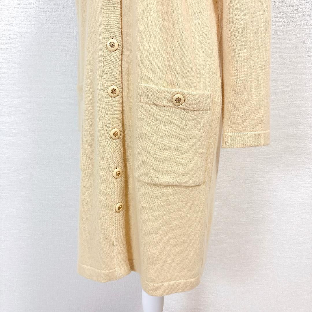 美品】 FOXEY ロングカーディガン カシミヤ 長袖ニット 42 イエロー