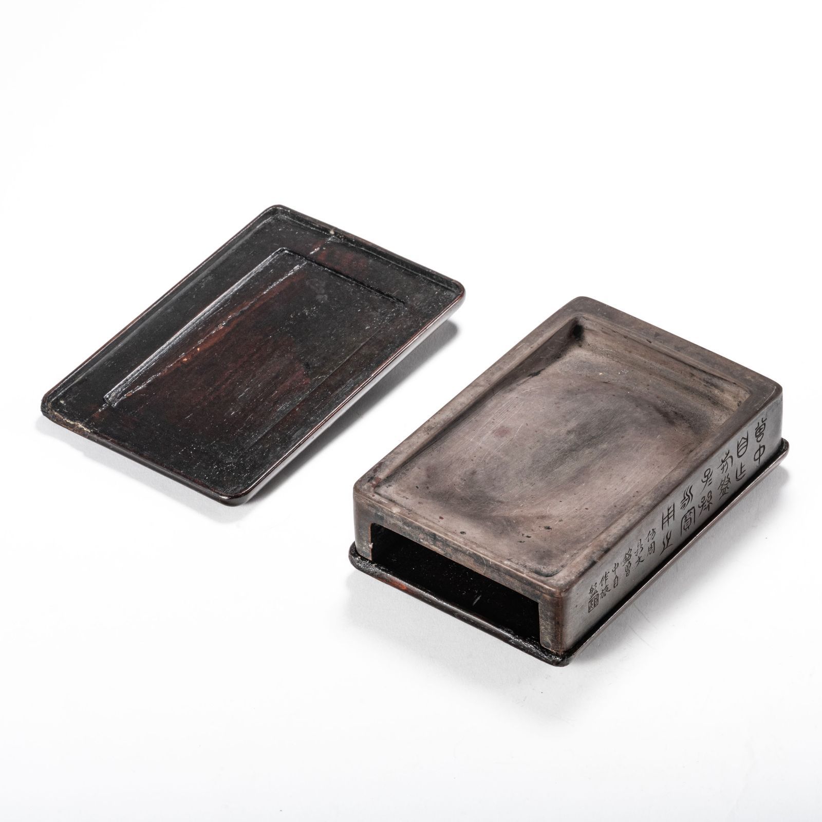 中国古硯 清時代 阮元款 淌池抄手硯 銘文 篆刻印 木箱付 書道具 唐物