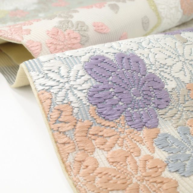 中古】 袋帯 フォーマル リサイクル 正絹 唐織 京都 西陣 水色 白 薄緑