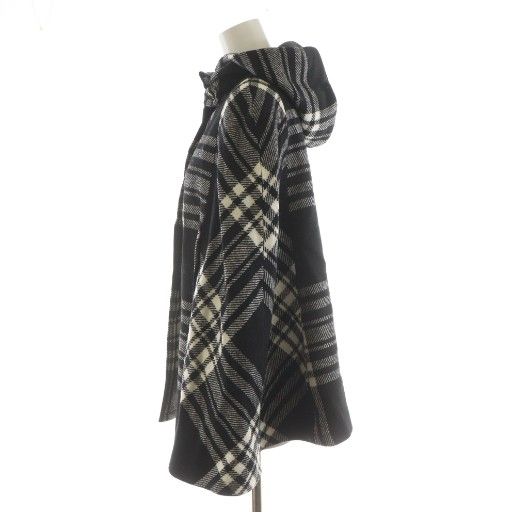 ヨークランド YORKLAND ポンチョ チェック柄 ウール 9AR 黒 ブラック
