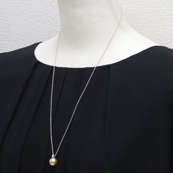 ミキモト K18WG ゴールデンパール ダイヤモンド ペンダントネックレス