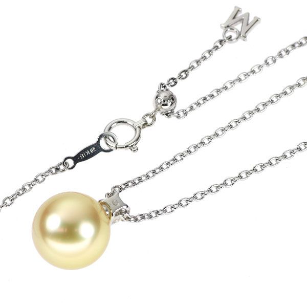 ミキモト K18WG ゴールデンパール ダイヤモンド ペンダントネックレス