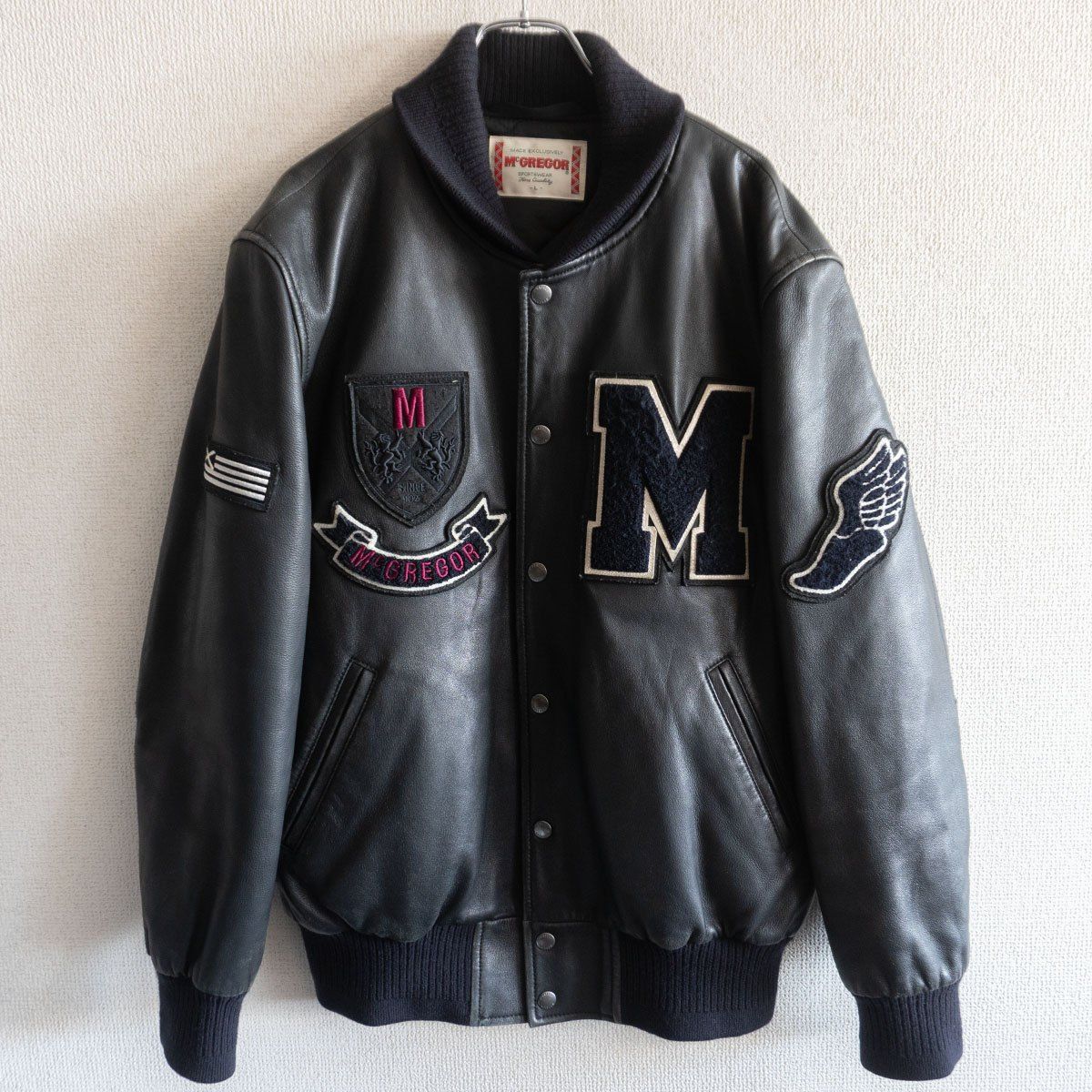 美品】MCGREGOR 【フルデコ オールレザー スタジャン】L ワッペン