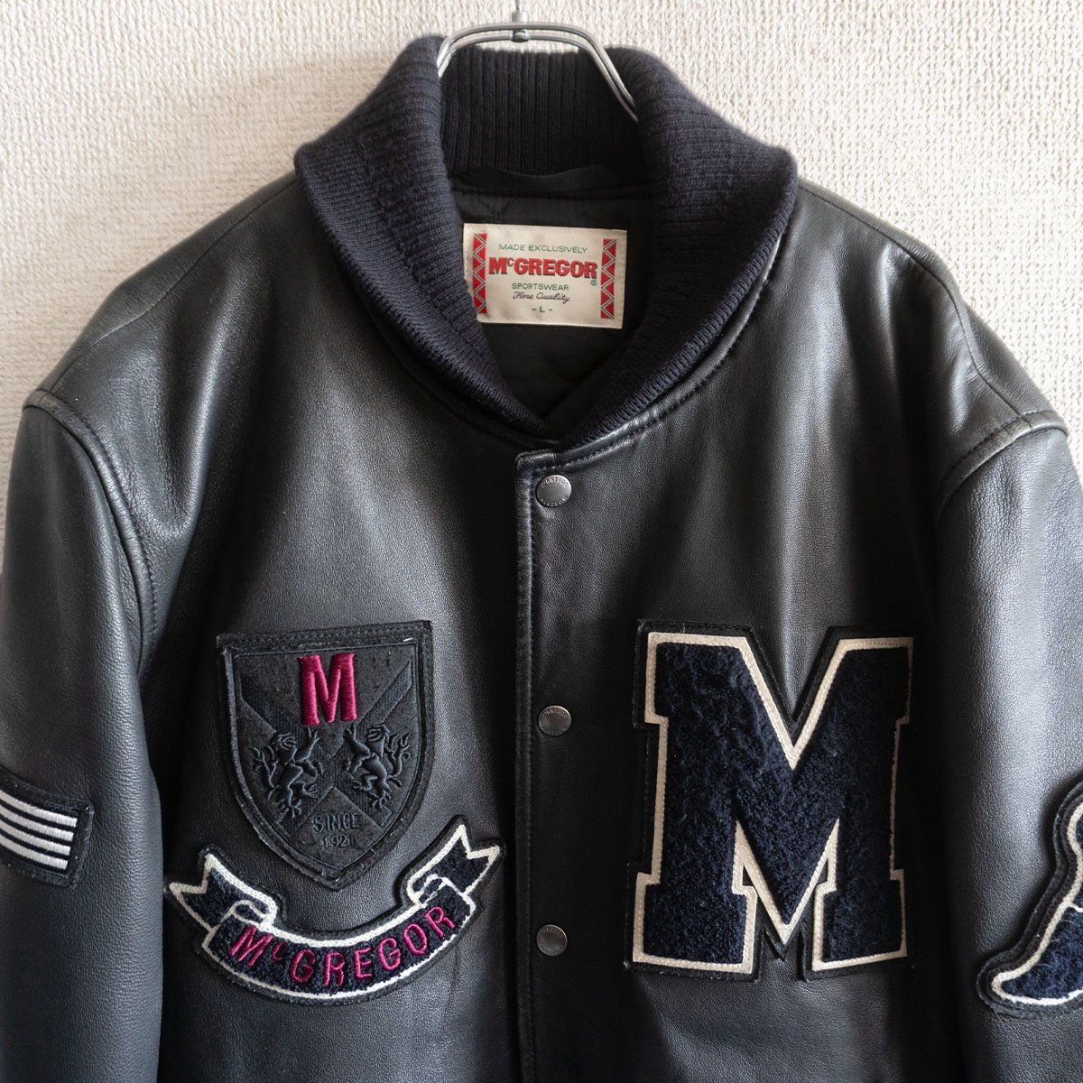 美品】MCGREGOR 【フルデコ オールレザー スタジャン】L ワッペン