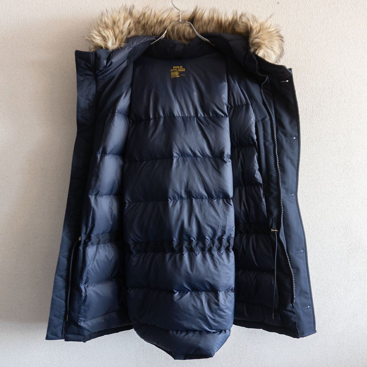美品】POLO RALPH LAUREN【ファー付き ダウン ジャケット】S ネイビー 