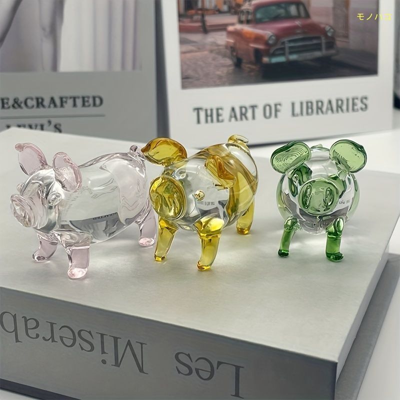 オブジェ 置物 ブタ 豚 ぶた イエロー グリーン ピンク ガラス インテリア リビング ダイニング 玄関 寝室 装飾 オーナメント 可愛い プレゼント ギフト オシャレ ミニサイズ