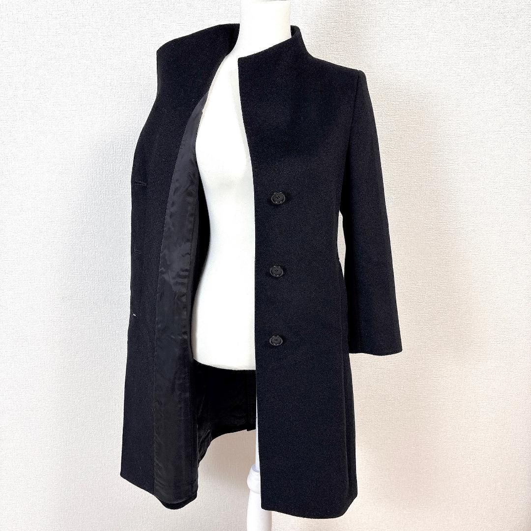 美品】 23区 ウールロングコート 羊毛×アンゴラ 32 ブラック 無地 美品 