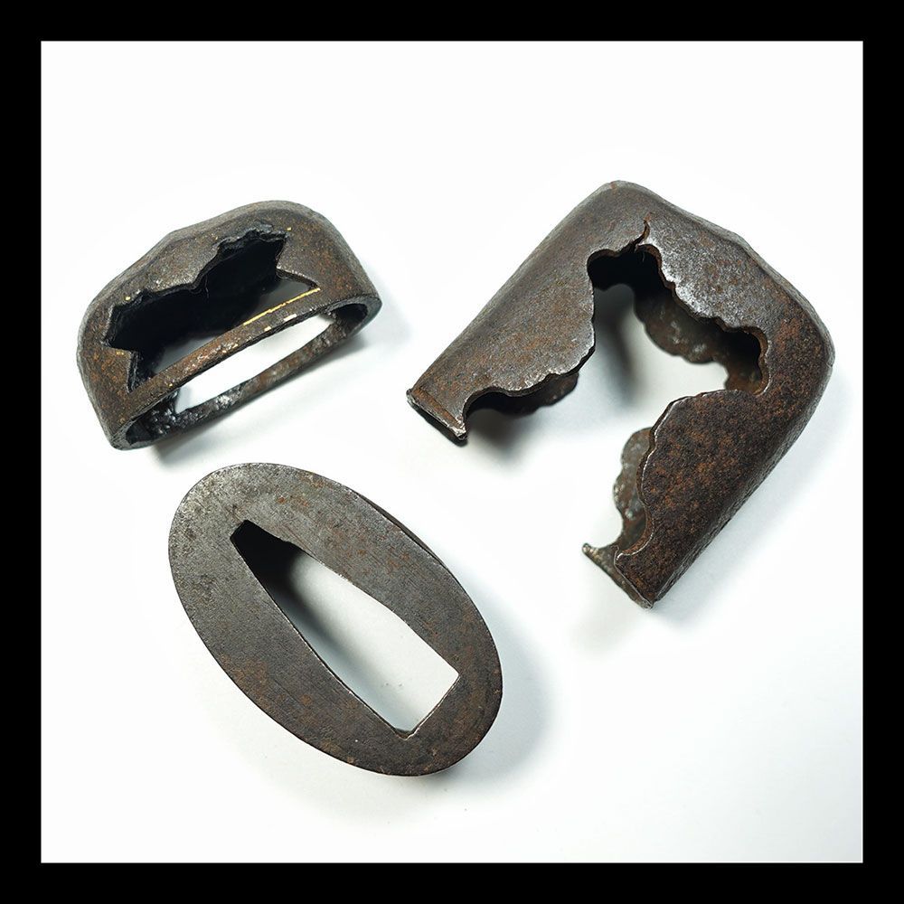 ☆鉄縁頭 鉄鐺 刀装具 3点セット 拵部品 外装 こじり 日本刀 パーツ