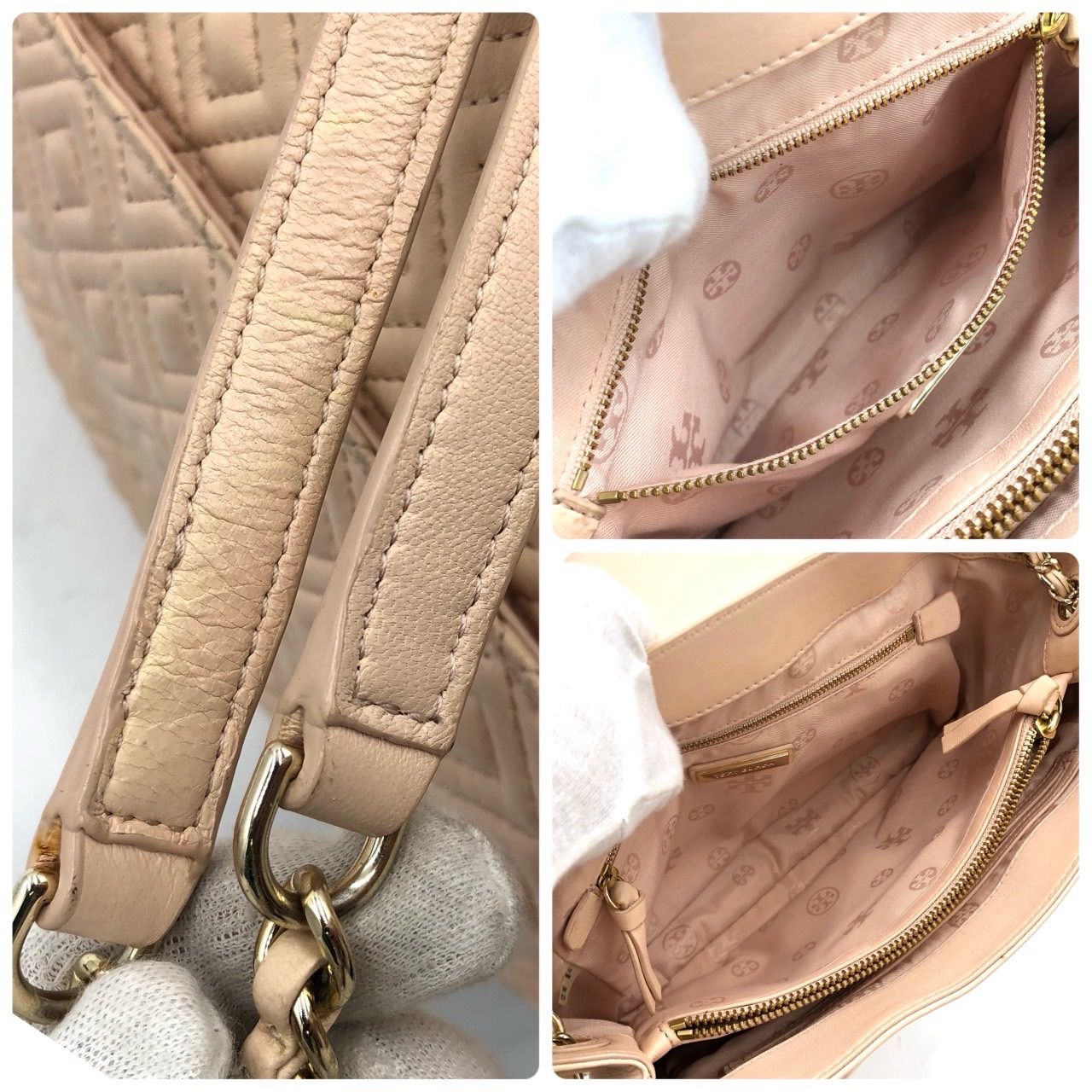 トリーバーチ チェーンショルダーバッグ キルティング ベージュ 2WAY