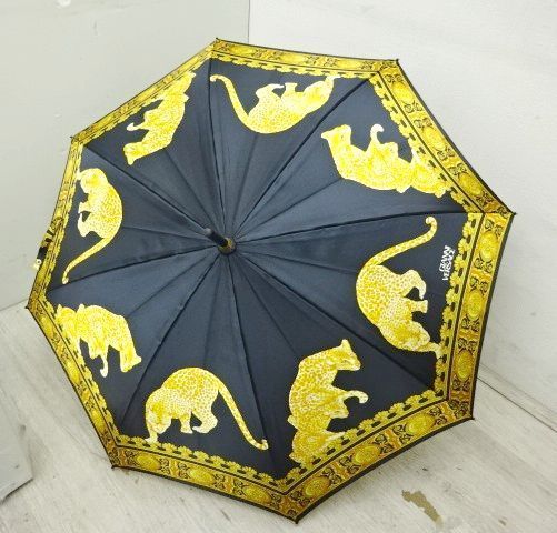 【新品未使用】VERSACE ヴェルサーチ 長傘　雨傘　タグ付き ☆VERSACE ヴェルサーチ 傘 アンブレラ ブラック×ゴールド 60㎝ 雨