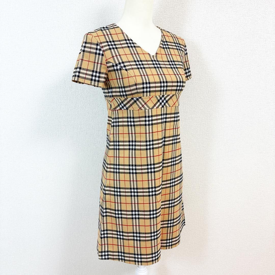 美品✨バーバリーブルーレーベル　半袖プリーツミニワンピース　ノバチェック　茶 美品】バーバリー ブルーレーベル 半袖ワンピース 38 ノバチェック