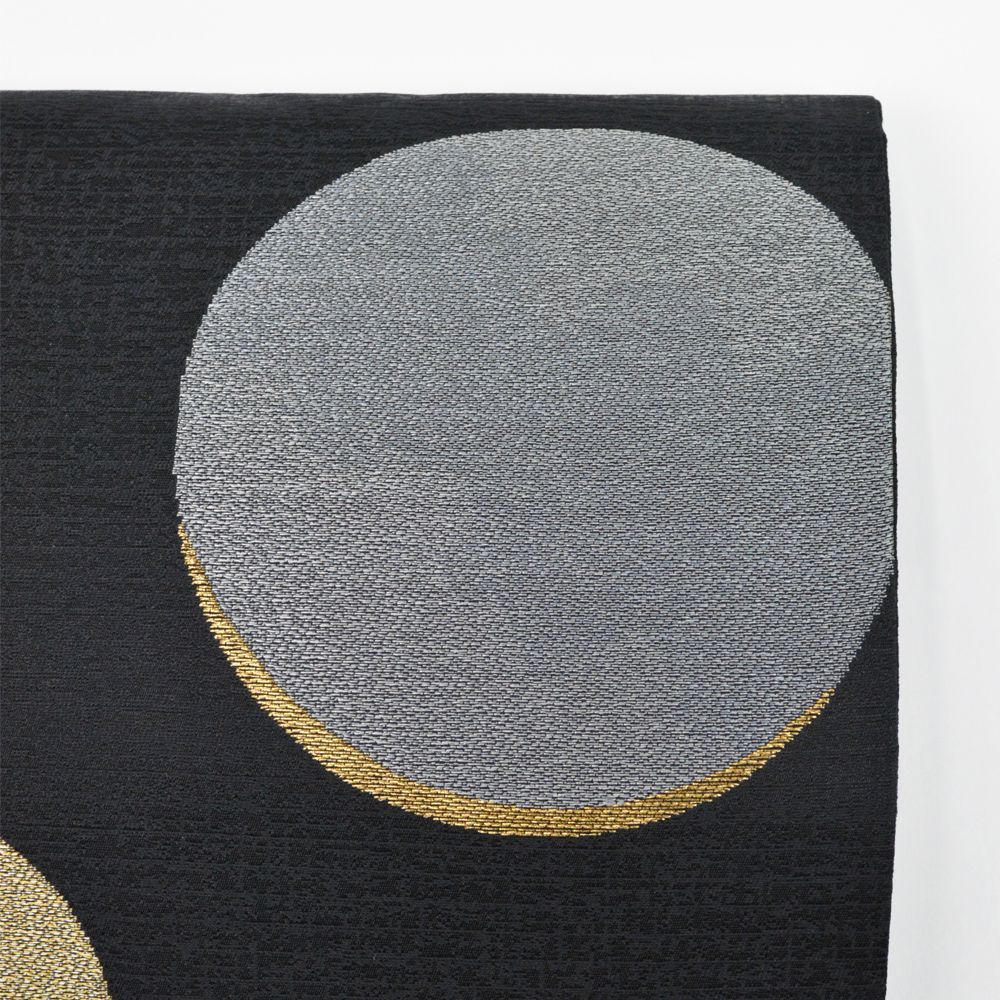 良品】九寸名古屋帯 リサイクル名古屋帯 九寸 お太鼓柄 黒地 月 8300