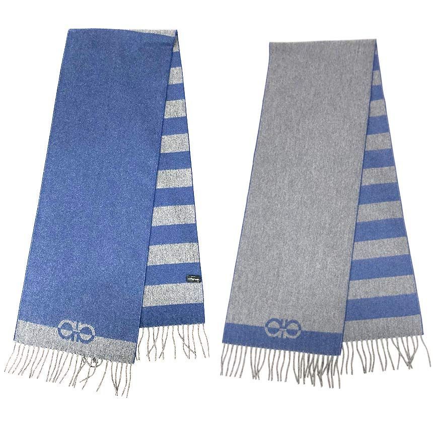 Ferragamo フェラガモ マフラー ガンチーニ ボーダー ウール カシミヤ