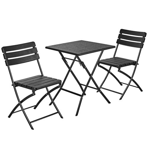 迅速に発送 VECELO アウトドア テーブル チェアセット 3点セット 折りたたみ式 ガーデンテーブル コンパクト収納 木目調 防水 防錆 軽量 庭 ベランダ キャンプ バーベキュー 5544 eb 5 b
