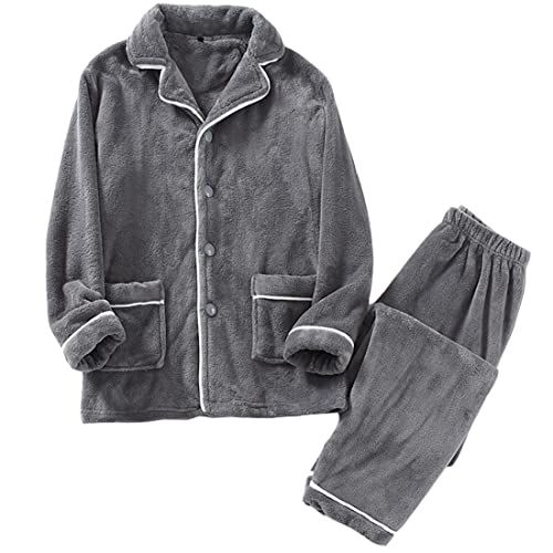 wechose メンズ パジャマ フランネル 上下セット 部屋着 ルームウェア ゆったり 両面起毛 裏起毛 長袖 防寒 暖かい 厚手 衿付き ポケット付き 秋冬服 無地 肌に優しい ふんわり 寝間着e 2 c 8 e 4717