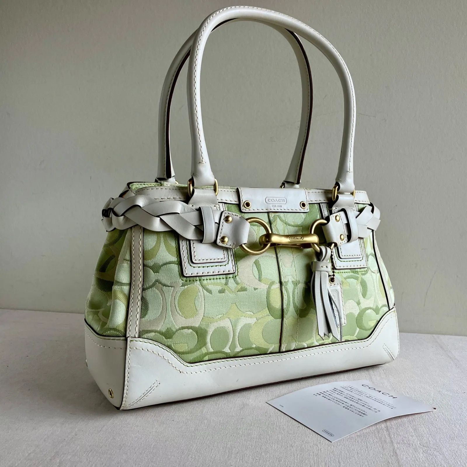 Coach Hampton Optic Signature Shoulder Bag Canvas Leather Green 