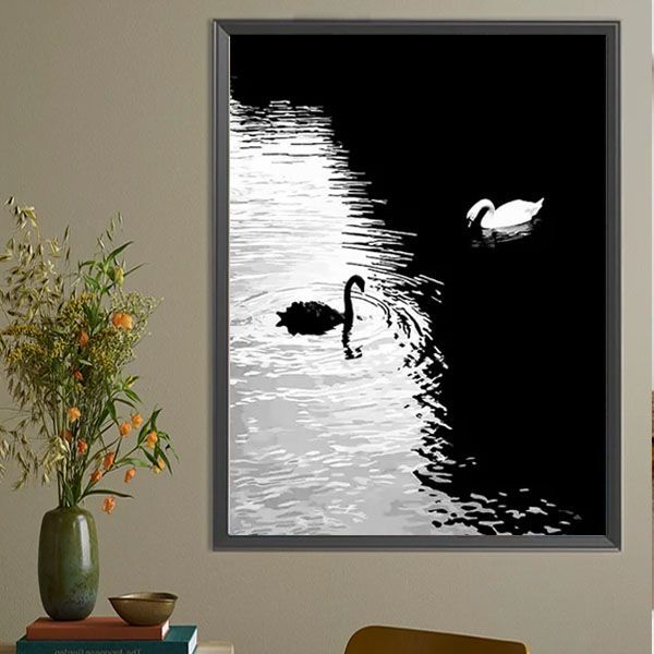 中級 フル ダイヤモンドアート キット ビーズ刺繍 白鳥 ブラックスワン