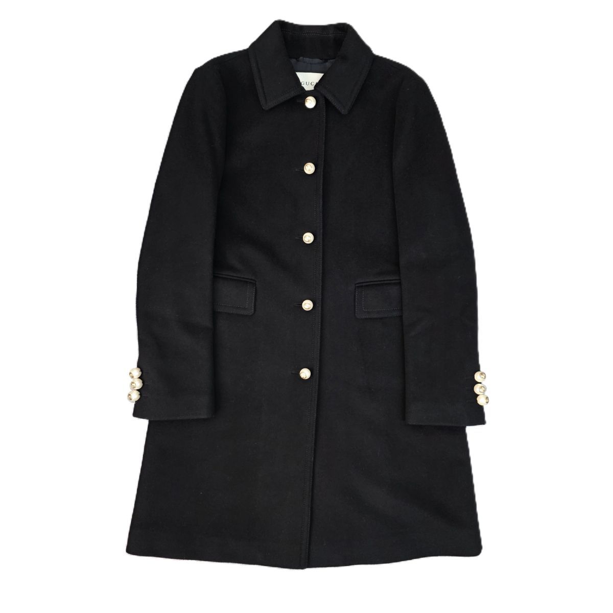 GUCCI グッチ ウール ロングコート フェイク パールボタン GGマーク