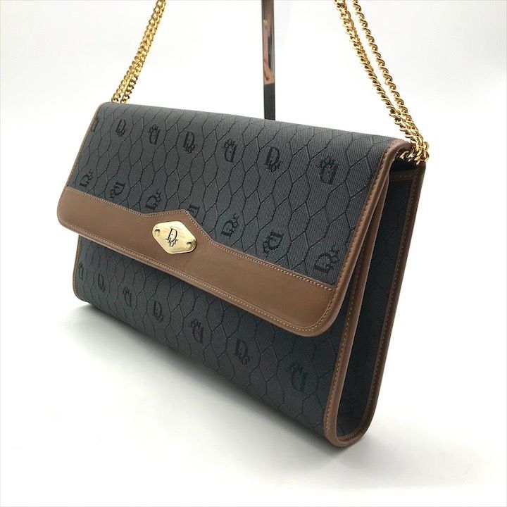 美品 Christian Dior ディオール チェーン ショルダー バッグ クラッチ バッグ ヴィンテージ PVC レザー レディース ブラック a10758 Christian Dior - 美品 Christian Dior ディオール チェーン