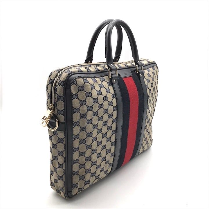 良品 GUCCI グッチ GGキャンバス ビジネス バッグ 2WAY ハンド ショルダー バッグ シェリーライン ネイビー メンズ ブランド 鞄 r748 良品 GUCCI グッチ GGキャンバス ビジネス バッグ 2WAY ハンド