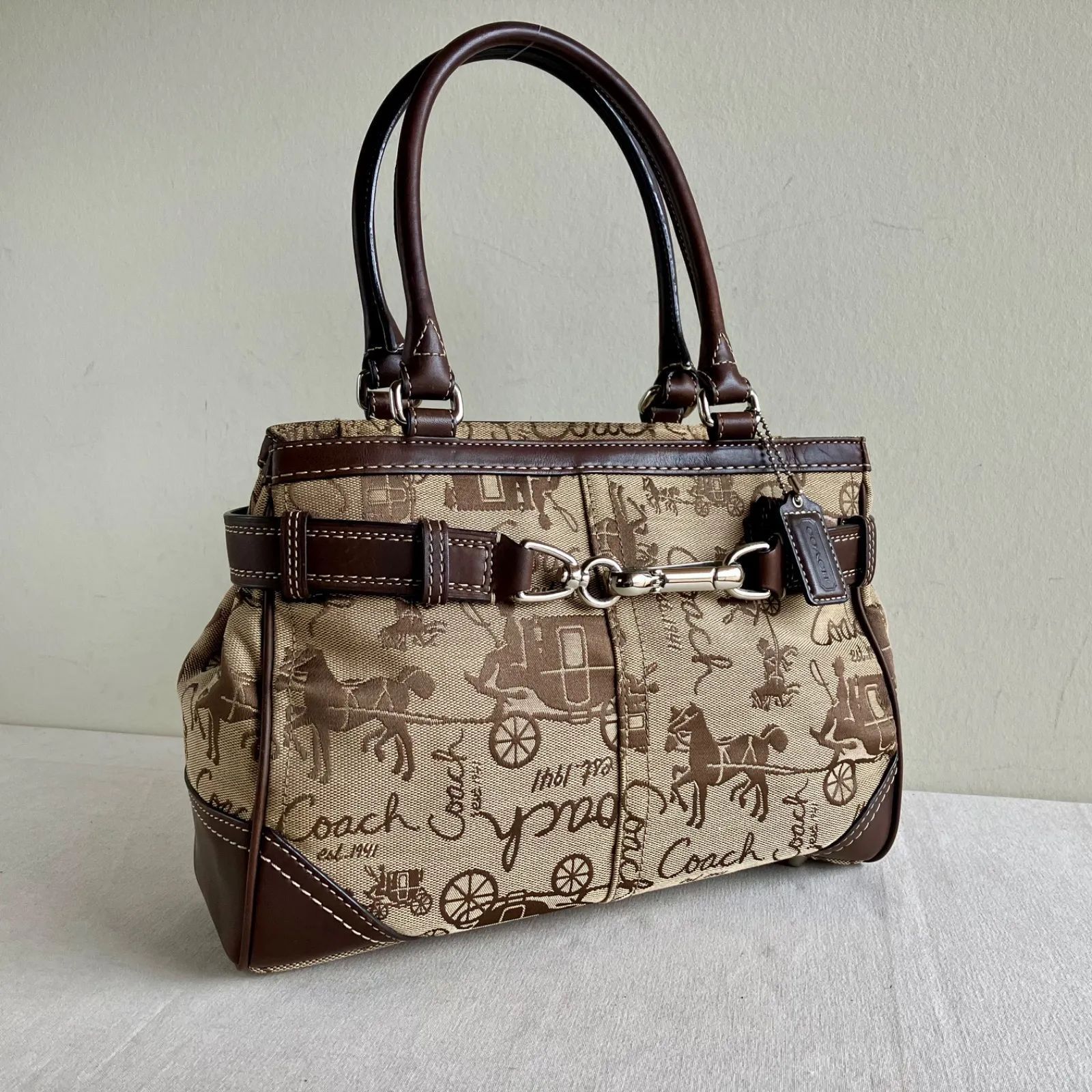 Coach Vintage Horse Carriage Canvas Leather Shoulder Bag y2k 